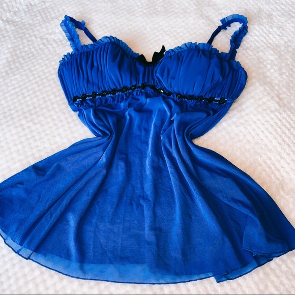 Frederick's of Hollywood Other - ✨90’s Vintage Royal Blue Ruffle Babydoll Sheer